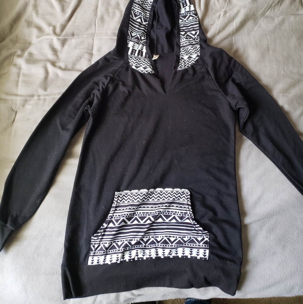 Black long sleeve with hood tribal print